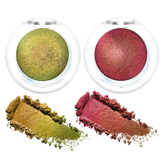 evpct 2Pcs Duochrome Chameleon Chrome Multichrome Eyeshadow Makeup Palette Set Women, Gold green Wine red Gold Metallic Holographic Glitter Sparkle Shimmer Loose Eyeshadow Eye Shadow Palette Makeup