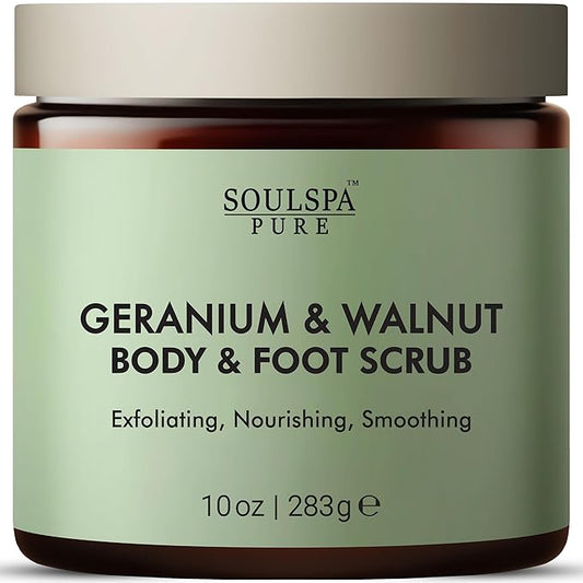 Geranium & Walnut Body & Foot Scrub | Nourishing & Smoothing Exfoliating Body Scrub for Enhanced Skin Texture, 10 oz