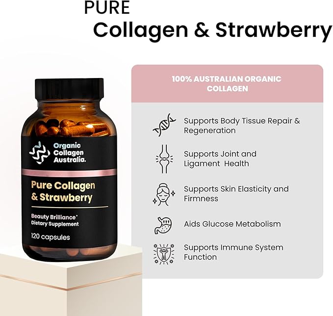 Organic Collagen Australia Beauty Brilliance Pure Collagen & Strawberry Capsules, 120 Count