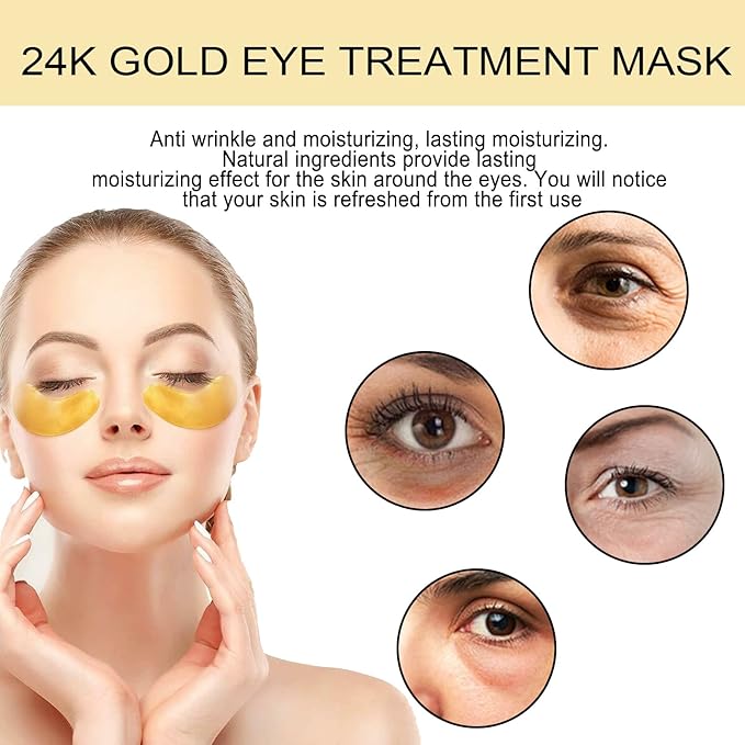 Q.Z.Art 60 Pcs 24K Gold Under Eye Patches, Anti-Aging Eye Mask Infused with Collagen and Hyaluronic Acid - Reduce Dark Circles, Puffiness, and Wrinkles