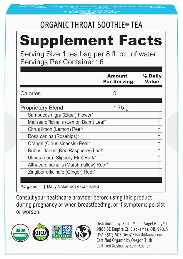 Throat Soothie Tea with Elderflower for Immune Support | Formulated with No Licorice | Safe for Kids & During Pregnancy, 16-Count (Packaging May Vary)