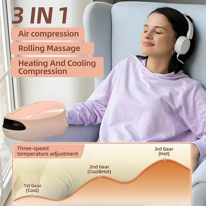 Hand Massager With Heat And Compression | 3 Levels Therapy Hand Massager With Kneading Rollers | Rechargeable Hand Massagers For Pain Relief And Muscle Relaxation | Best Gift For Women, Men | Pink