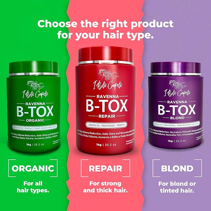 Ravenna Hair Treatment Kit- 1kg/35.02 oz B-tox Hair Mask + 300ml/10.1 fl.oz Anti-Residue Shampoo- Repair & Clarifying Shampoo for Longer Effect