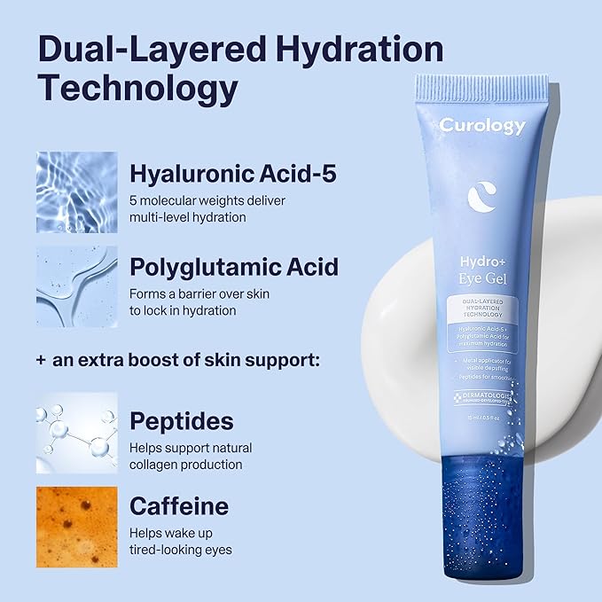 Curology Hydro+ Eye Gel, Hydrating Under Eye Cream with Hyaluronic Acid and Caffeine, 0.5 fl oz
