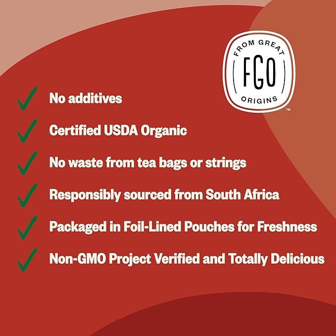 FGO Organic Rooibos Tea, 16 Ounce Loose Leaf Bulk Resealable Bag, Caffeine Free, Packaging May Vary (Pack of 1)