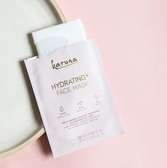 Karuna Skin - Hydrating+ Facial Mask for Well-Moisturized & Hydrated Skin, Glow-Enhancing Facial Skin Care Products, Hydrating Face Masks with Natto, Niacinamide & Sodium Lactate, 1 Pack