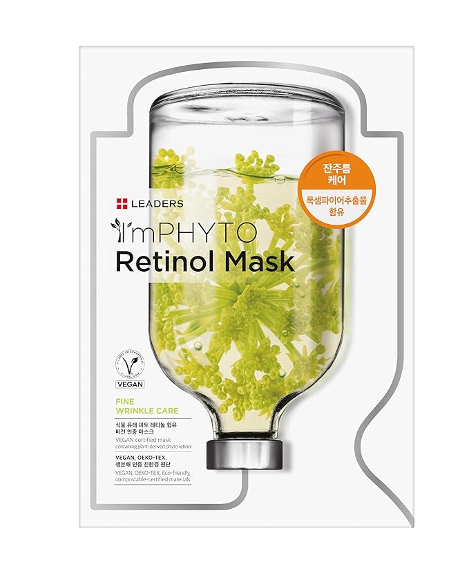 I'MPHYTO Leaders Facial Mask 10 Sheet Retinol Vegan Mask | Anti-Aging & Fine Wrinkle Skin Care | Plant-Based Rock Samphire, Carrot Extract & Natural Cellulose Sheet