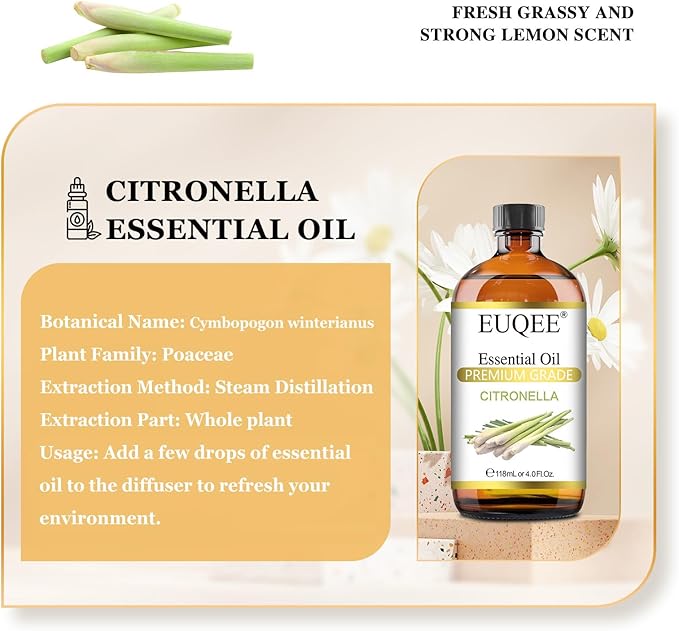 Citronella Essential Oil, 118ml Large Gift Box Pure Citronella Oil with Glass Dropper for Candle Making, Diffuser, Humidifier - 4 fl oz.