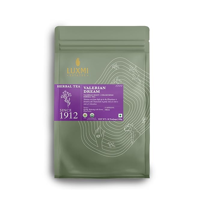 Luxmi Estates - Valerian Dream - Organic Valerian Root Tea for Sleep - 50 Tea Bags | with Valerian Root, Chamomile & Lavender | Perfect Wellness Sleep Tea