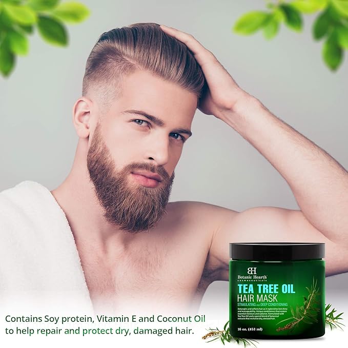 Botanic Hearth Tea Tree Hair Mask & Deep Conditioner, Moisturizes & Protects Hair & Scalp - with Soy Protein, Vitamin E, Collagen, Keratin & Coconut Oil - 16 oz (Packaging May Vary)