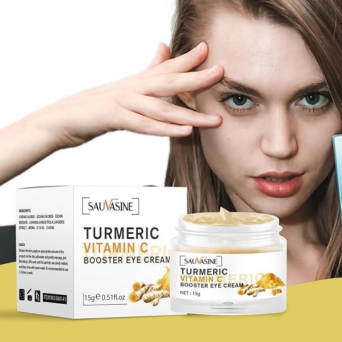 Turmeric + Vitamin C Eye Cream, Turmeric Under Eye Cream for Dark Circles and Puffiness, Anti Aging Cream Correction for Puffy Eye Bags Fine Lines Dark Circles Wrinkles Eye Firming Even Skin Tone