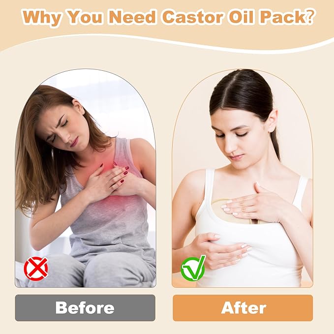 Castor Oil Pack for Breast, 4 PCS Reusable Organic Castor Oil Pack Wrap, Soft Breast Pads for Relaxing Sleeping (Oil Not Included)-Khaki