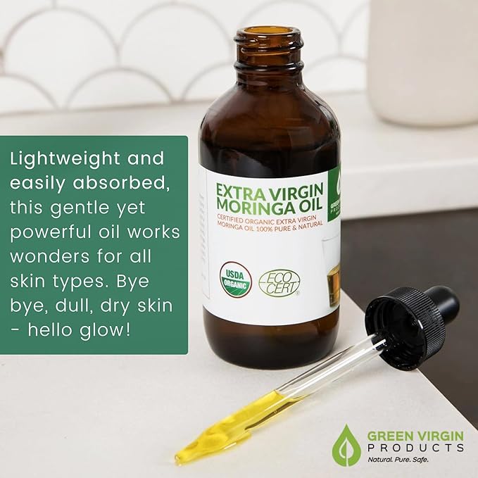 Organic Moringa Oil, Cold Pressed, Extra Virgin, 100% Pure, Food Grade