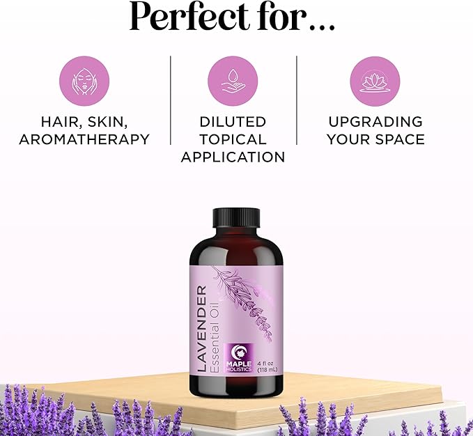 Pure Lavender Essential Oil 4oz - Relaxing Lavender Oil Essential Oil for Diffuser Aromatherapy Sleep and Mood - Pure Lavender Oil for Hair Skin and Nails Plus Calming Aromatherapy Oil for Diffuser
