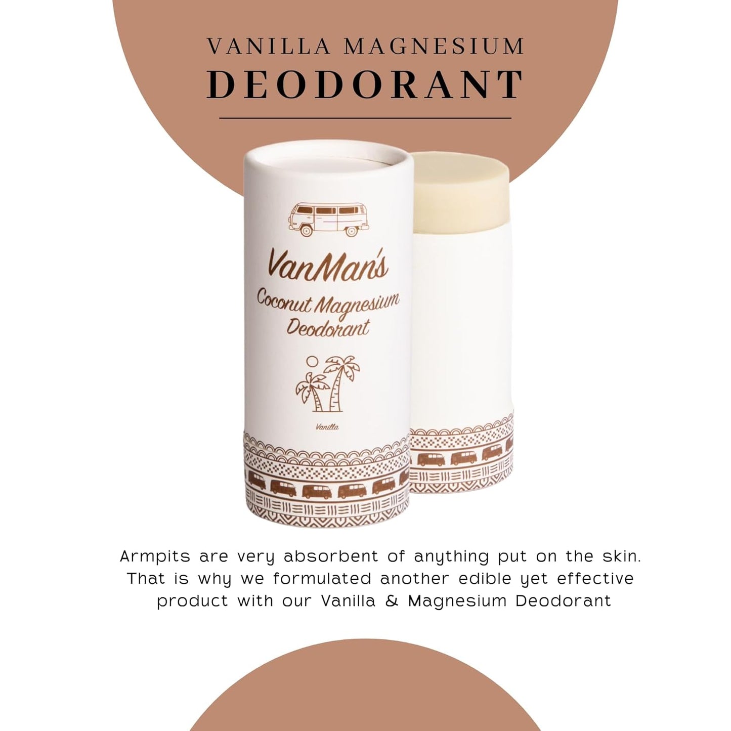 VanMan Magnesium & Vanilla Deodorant Stick - Natural Aluminum Free Deodorant for Women & Men - Effective Odor Control for Skin - With Tallow, Shea Butter & Organic Madagascar Vanilla Bean - 2 Fl Oz