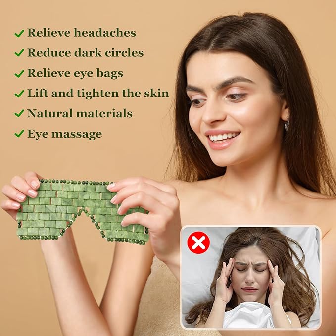 gemshan Jade Eye Mask Natural Green Jade Facial Maks for Relive Eliminate Puffiness