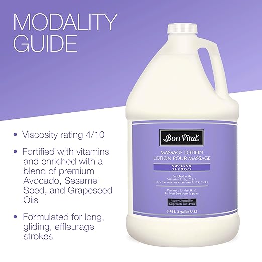 Bon Vital' Swedish Massage Lotion for Skin Tone Improvement, Dry Skin Repair, Increased Circulation, Great for Swedish and Sports Massages, 1 Gal, Label may Vary