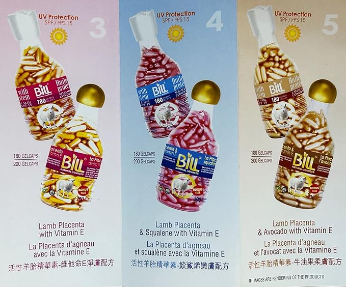 Lamb Placenta & Royal Jelly with Vitamin E Facial Oil, 200 Gelcaps, Bill Natural Sources