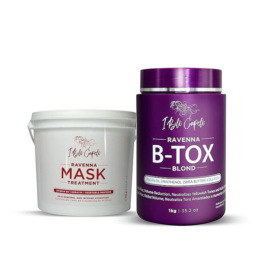 Ravenna B-tox Blond Kit - Hair B-tox Treatment (1 Kg/35.2 Fl Oz) Formaldehyde-Free + Hair Mask for Damaged Hair (1,5 Kg/ 52.9 fl oz) - Straightening, Intense Shine & Moisture for Blondes