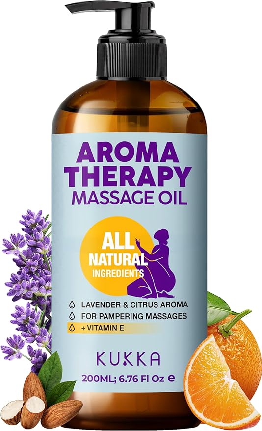 Kukka Aromatherapy Massage Oil for Massage Therapy - 6.76 Fl Oz - 100% Pure Natural - Lavender, Orange Aroma Therapy for Women & Man Body Oil - SPA & Relaxing Quality Moisturizing