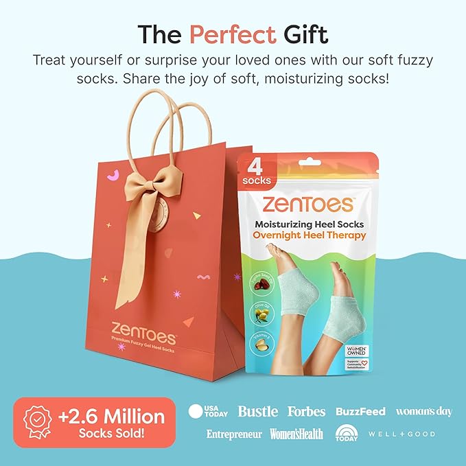 ZenToes Moisturizing Socks for Cracked Heel Treatment - Vitamin E, Olive Oil and Jojoba Oil Infused Heel Socks to Soften and Hydrate (Fuzzy Mint Green, Regular)