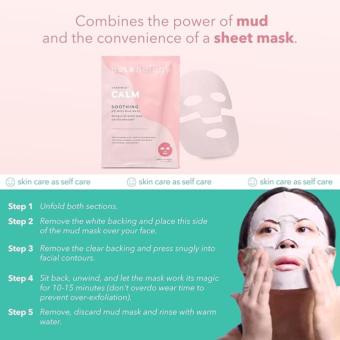 Patchology Calm SmartMud Clay Mask For Face - No Mess Soothing Mud Mask w/Calamine, Colloidal Oatmeal, & Niacinamide - Reduces Redness & Moisturizes Skin - Face Mask Skin Care for Women (1 Count)