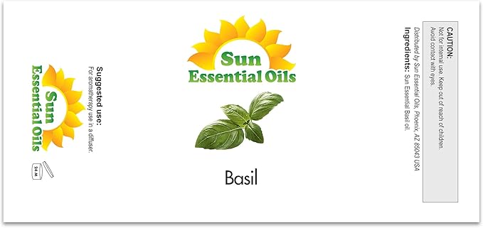 Sun Essential Oils Basil Essential Oil 16 oz for Diffuser, Skin, Massage, Candle, Soap Making