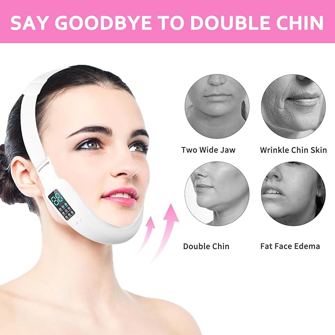V-Shaped Face Massager Double Chin Device with 8 Modes & 15 Gear Adjustable Intensities for Effective Jawline Contouring