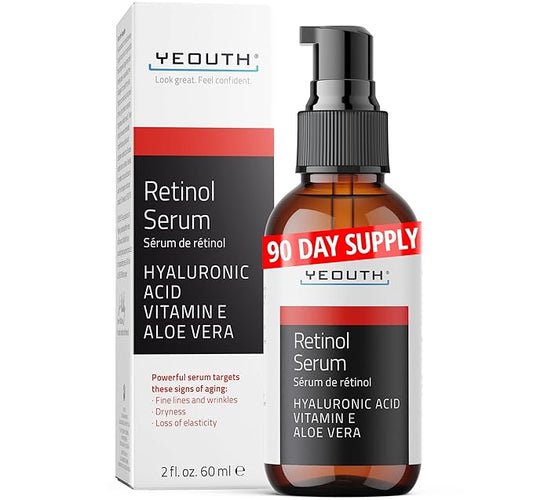 YEOUTH Retinol Serum for Face with Hyaluronic Acid & Vitamin E, Hydrating Retinol for Face, Night Serum Suitable for All Skin Types 2oz