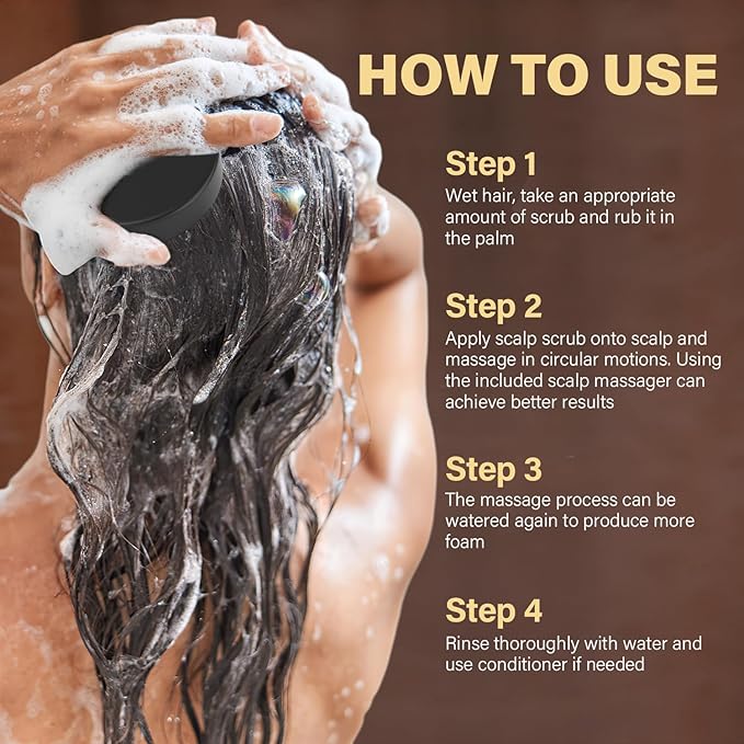 Scalp Scrub for Hair Growth, 2-in-1 Shampoo Scalp Exfoliator with Batana Oil, Rosemary, Mint Oil Remove Dandruff, Hair Treatment with Scalp Scrubber, Thinning Hair & Itchy Scalp Treatment, 10.93 oz