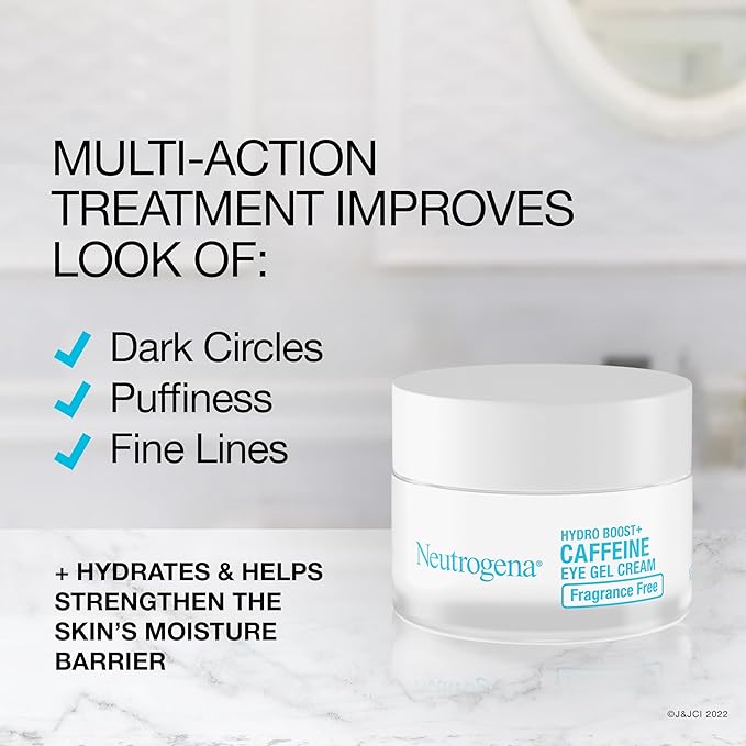 Neutrogena Hydro Boost + Eye Cream for Dark Circles & Puffiness, Under Eye Cream with Caffeine, Hyaluronic Acid and Peptides, Fragrance Free, 0.5 oz