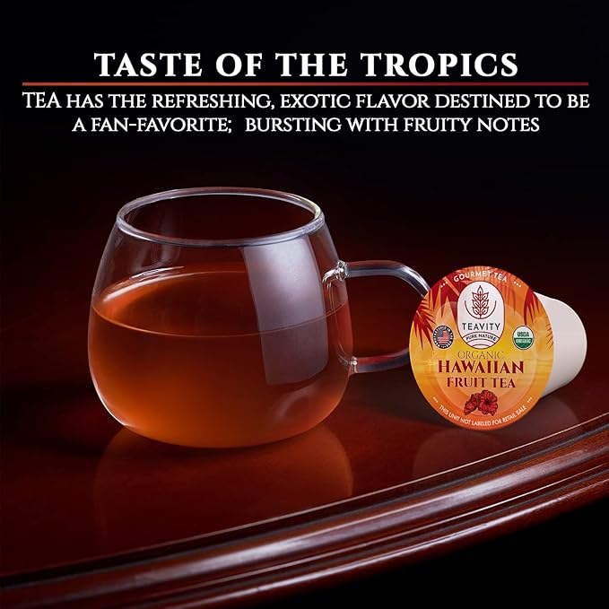 Organic Hibiscus Tea Pods with Peach, Mango, & Passionfruit - Naturally Decaf Tea - Hawaiian Fruit Tea by Teavity (36 Tea Pods)