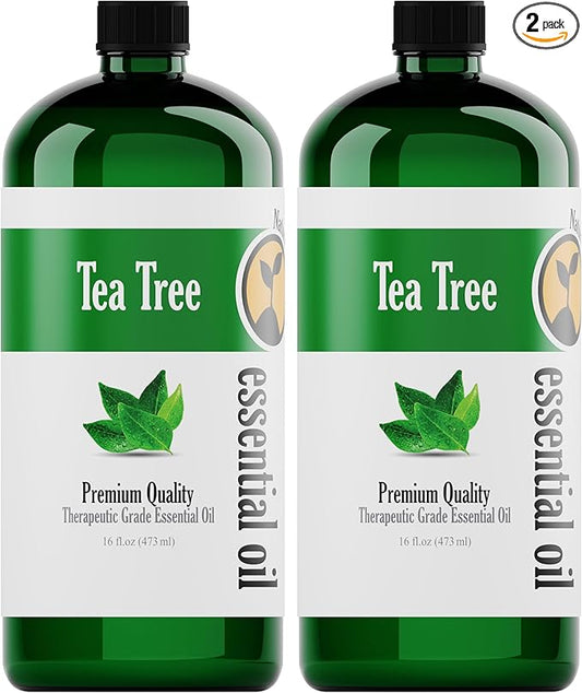 2 Pack 16oz Bulk Size Tea Tree Essential Oil - (32 Ounce Total) - Therapeutic Grade Essential Oil - 16 Fl Oz Tea Tree Oil Bottles - Bulk Tea Tree Oil - Bulk Essential Oils