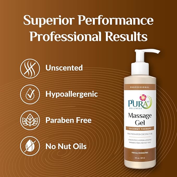 Coconut Therapy Massage Gel, Pura Wellness Massage Gel, Professional Deep Tissue Therapy, Coconut Massage, Massage Gel for Physical Therapy, Unscented Gel for Physical Therapy Recovery 8oz