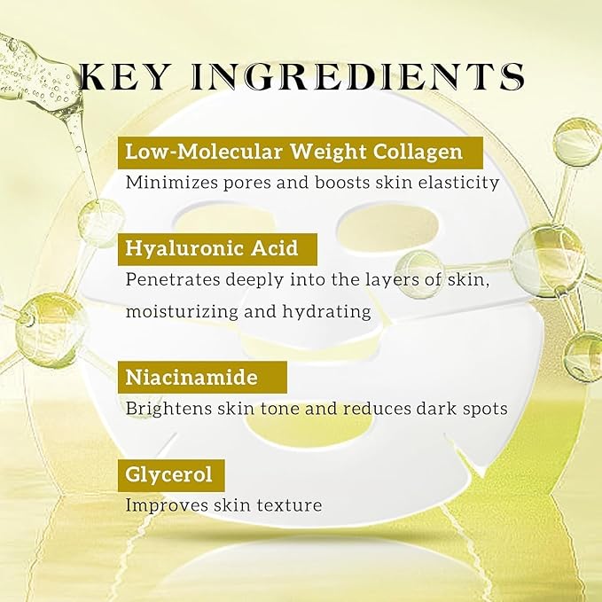 Deep Collagen Anti-Wrinkle Lifting Overnight mask, Bio-Collagen Real Deep Mask, Hydrating Face Mask with Low Molecular Weight Collagen for Elasticity, Pore Minimizing, Firming, Moisturizing 4 Pcs