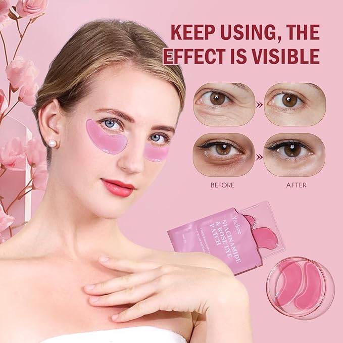 Under Eye Patches for Dark Circles,Puffy Eyes,20 Pairs Face Masks SkinCare With Niacinamide and Rose for Rehydrated