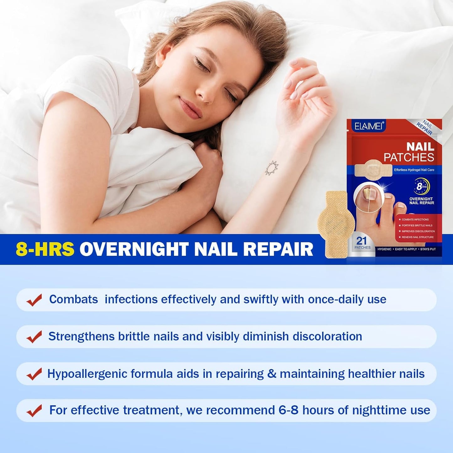 21 PCS Nail Patches ，Toenail Treatment Patch Extra Strength 8-Hour ，Nail Repair Patches,Nail Repair for Restores Damaged Nails and Appearance of Discolored，Overnight Renewal for Men and Women