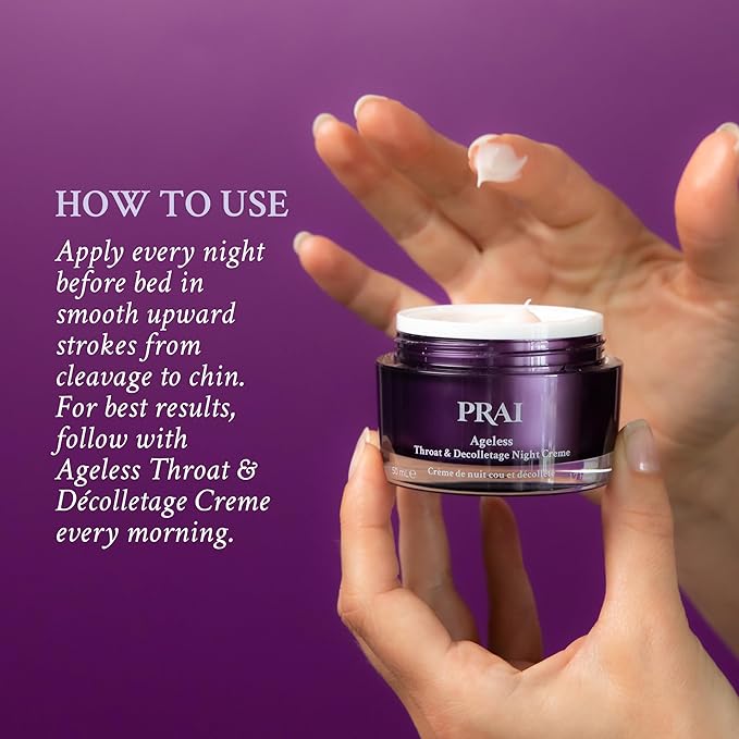 PRAI Beauty Ageless Throat & Decolletage Night Creme | Neck Firming Cream For Overnight Use | Cruelty & Paraben-Free Neck Tightening Cream with Retinol | Neck Cream for Tightening and Firming | 4.0 Oz