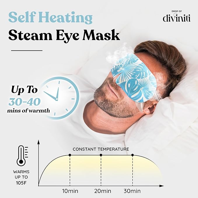 DiviniTi Self Warming Heated Eye Mask - 16 Pack, Up to 110F Degrees, Fast Soothing Relief for Puffy Eyes, Insomnia, Migraine & Stye Treatment