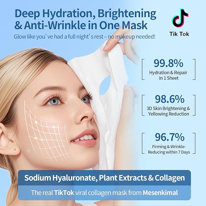 Collagen Face Mask with Hyaluronic Acid - Multi-Action Hydrating & Firming Face Mask for Women, Soothing Portulaca Oleracea for Redness Relief, Ideal Face Masks Skincare for All Skin Types,25g x 6ea