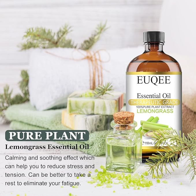 Lemongrass Essential Oil 118ml Premium Lemongrass Oil with Glass Dropper, Great for Diffuser, Candle Making - 4Fl. Oz