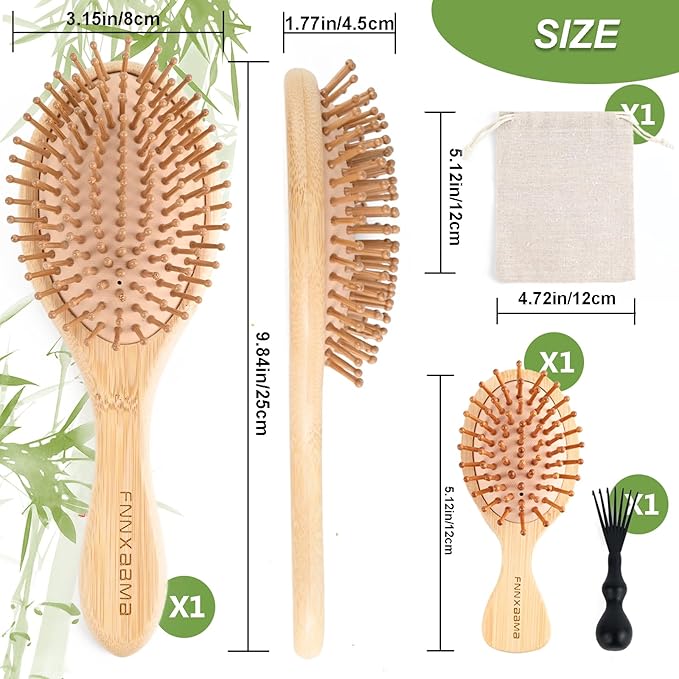 Thick Strong Bamboo Hair Brush, Bamboo Brush for Hair Growth,Hair brush for massaging the scalp，Hair Brush Cleaner Tool, Suitable for Women Men and Children (light yellow)
