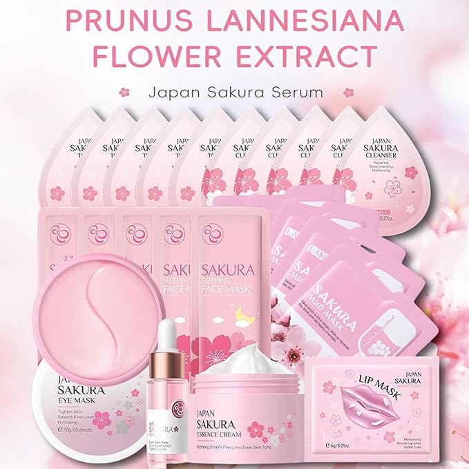 Sakura Birthday Gifts for Womens & Teens Girls Skincare Set, Sakura Extract Skin Care Set, skincare for girls 10-12, skin care for teens 10-12, kids skin care set for girls ages 8-12 (Sakura Set B)