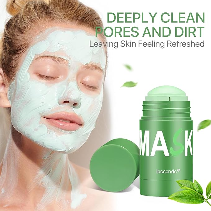 Green Tea Clay Stick, Clay Mask for Face with Green Tea Extract, Green Tea Mask Stick, Green Tea Deep Cleanse Mask, Deep Pore Cleansing, Moisturizing for Men and Women, All Skin Types (2 PCS)