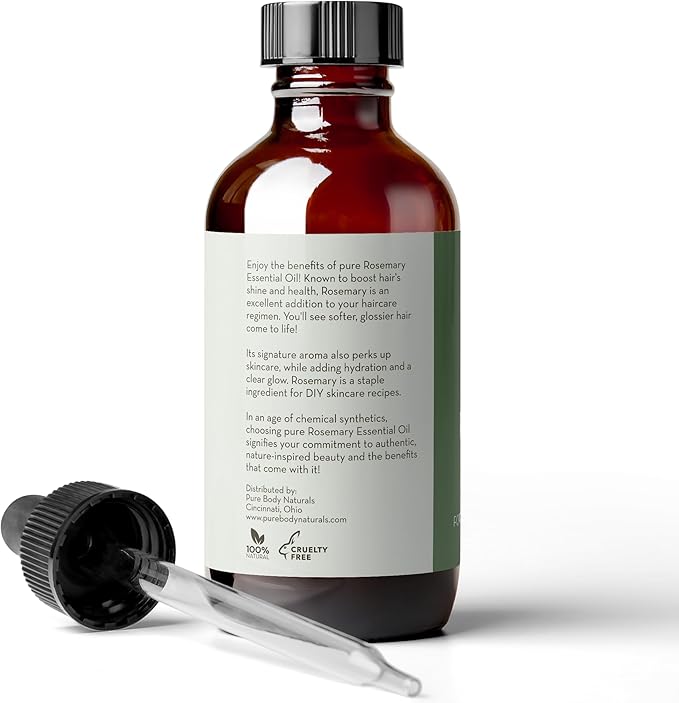 Pure Body Naturals - 100% Pure Rosemary Essential Oil, Steam-Distilled for Aromatherapy, Scalp Massage & DIY Blends, 4 fl oz