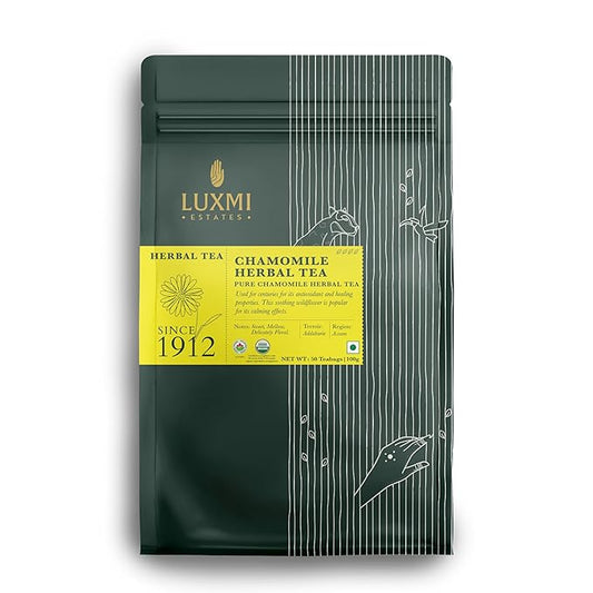 Luxmi Estates - Pure Chamomile Herbal - Organic Chamomile Tea - 50 Tea Bags | With Pure Chamomile | Single Ingredient | Perfect For a Good Night's Sleep