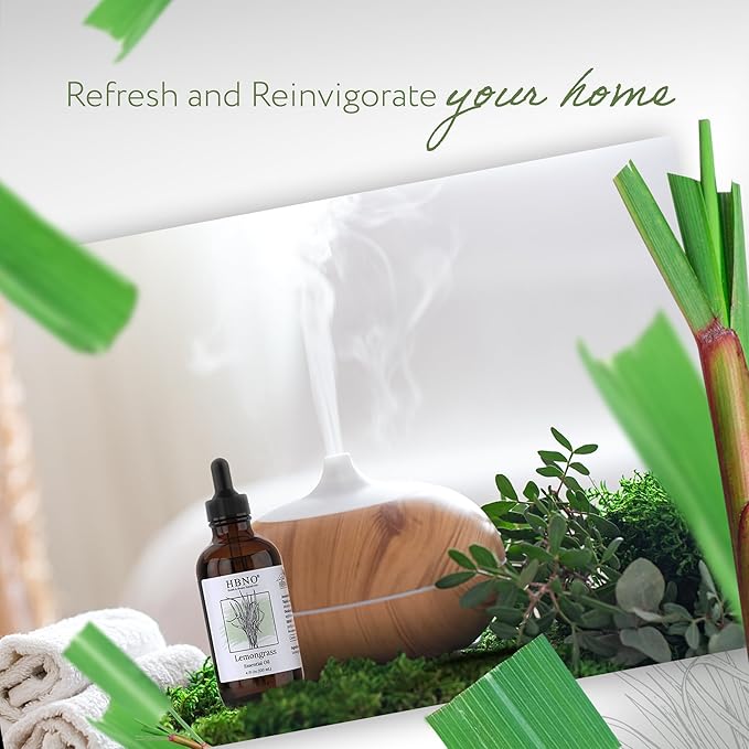HBNO California Bottled Lemongrass Essential Oil 4 fl oz (120ml) - Natural Lemongrass Oil, Perfect for Cleaning, Aromatherapy, DIY, Soap & Diffuser - Lemongrass Essential Oils
