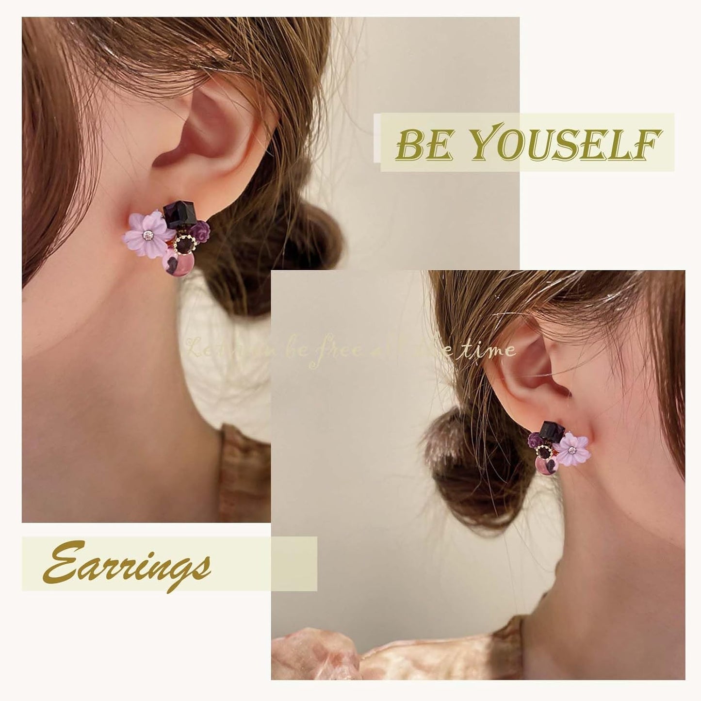 Boho Amethyst Flower Drop Earrings Vintage Purple Rhinestones Flora Petal Earrings Statement Purple Rose Studs Wedding Prom Geometric Crystal Flower Earrings Jewelry for Women