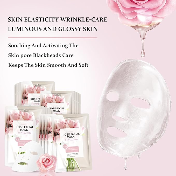 Face Mask Skin Care Anti Aging Facial Mask Sheets Mask Face Masks Beauty Rose Sheet Masks for Face Bulk Face Masks Skincare Facial Masks 10 Sheets