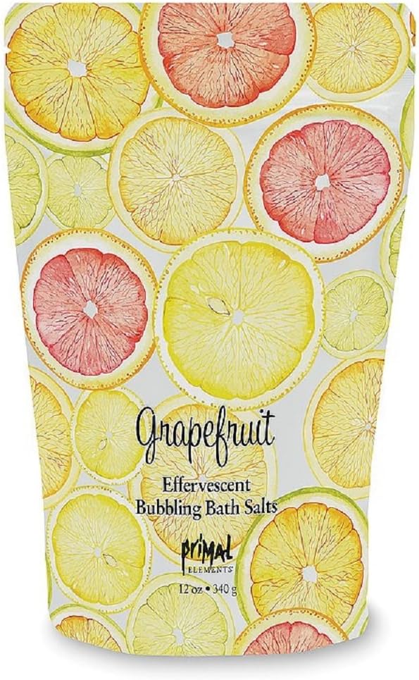 Primal Elements Detoxifying Sea Salt Soak, Bubbling Aromatherapy Salts, Grapefruit, 12 oz Resealable Bag